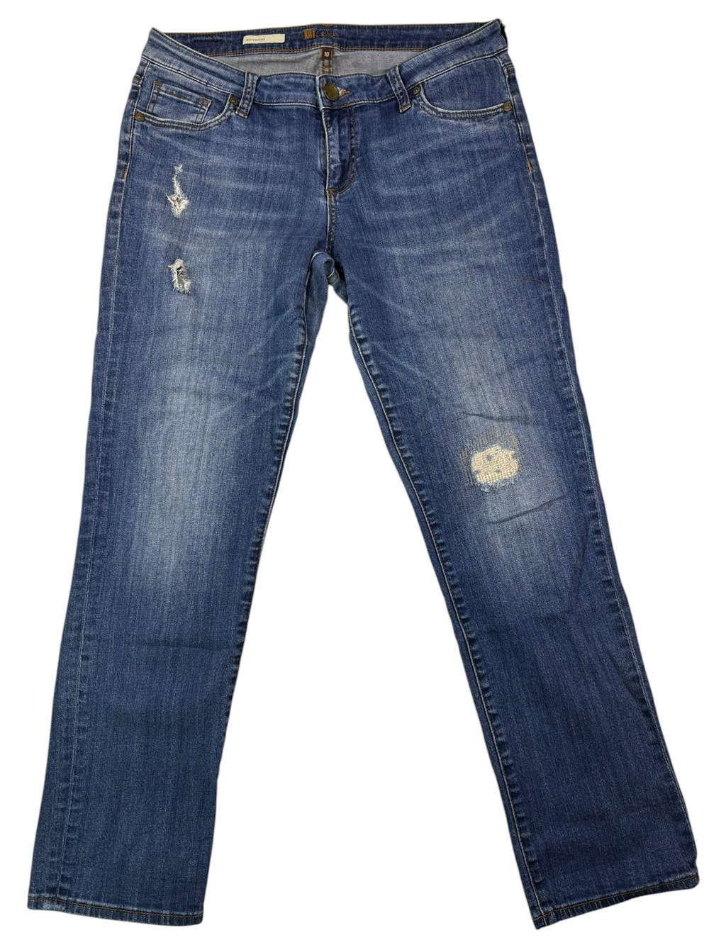 Kut from the Kloth Boyfriend Straight Leg Slight Distressed Blue Jeans